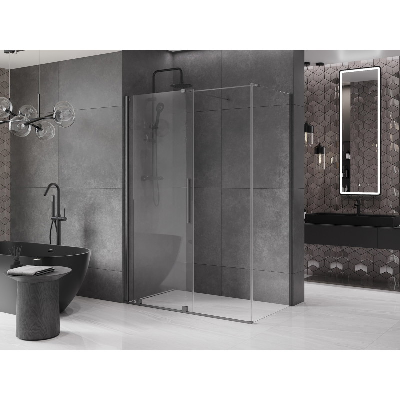 Mexen Velar sliding shower cabin 160 x 75 cm, transparent, brushed gun gray - 871-160-075-01-66