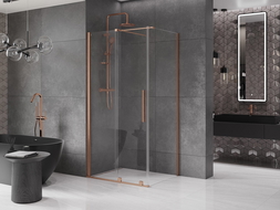 Mexen Velar sliding shower enclosure 90 x 80 cm, transparent, brushed copper - 871-090-080-01-65