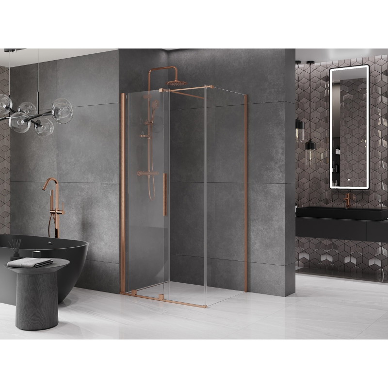 Mexen Velar 100 x 85 cm Sliding Shower Enclosure, Transparent, Brushed Copper - 871-100-085-01-65