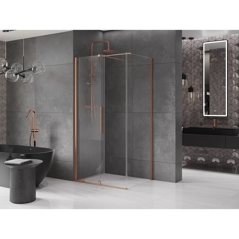 Mexen Velar sliding shower cabin 120 x 100 cm, transparent, brushed copper - 871-120-100-01-65