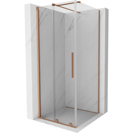 Mexen Velar extendable shower cubicle 90 x 90 cm, transparent, brushed copper - 871-090-090-01-65