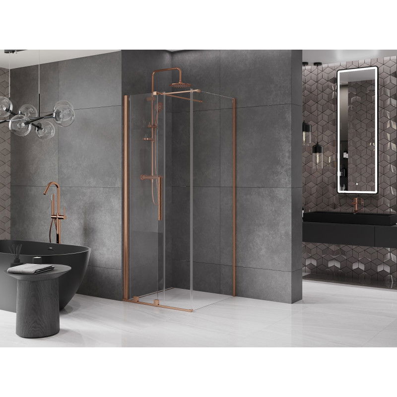Mexen Velar sliding shower cabin 120 x 120 cm, transparent, brushed copper - 871-120-120-01-65