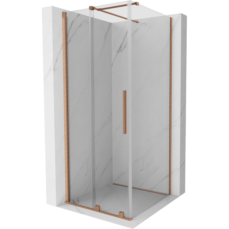 Mexen Velar extendable shower cubicle 110 x 110 cm, transparent, brushed copper - 871-110-110-01-65