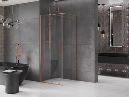 Mexen Velar extendable shower cubicle 110 x 110 cm, transparent, brushed copper - 871-110-110-01-65