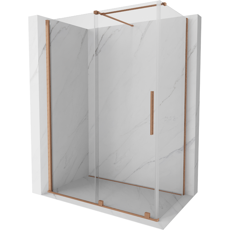 Mexen Velar extendable shower cubicle 140 x 75 cm, transparent, brushed copper - 871-140-075-01-65