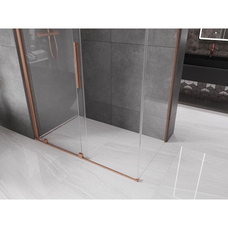 Mexen Velar sliding shower cubicle 140 x 75 cm, transparent, brushed copper - 871-140-075-01-65