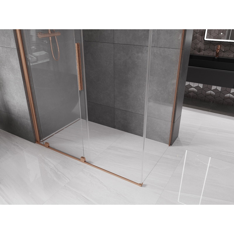 Mexen Velar sliding shower enclosure 140 x 85 cm, transparent, brushed copper - 871-140-085-01-65