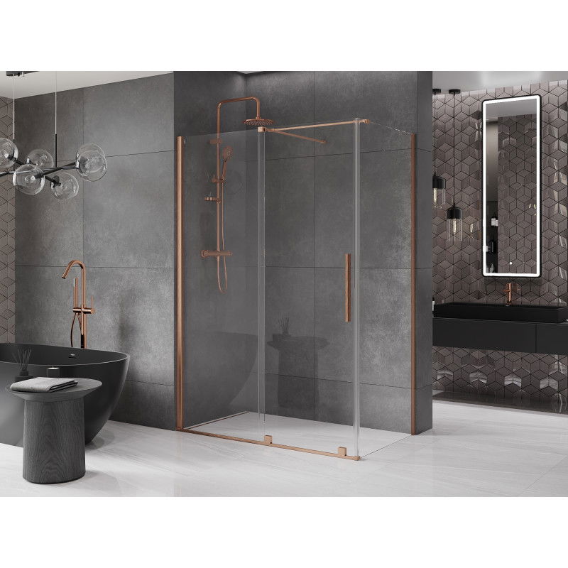Mexen Velar sliding shower cabin 150 x 80 cm, transparent, brushed copper - 871-150-080-01-65