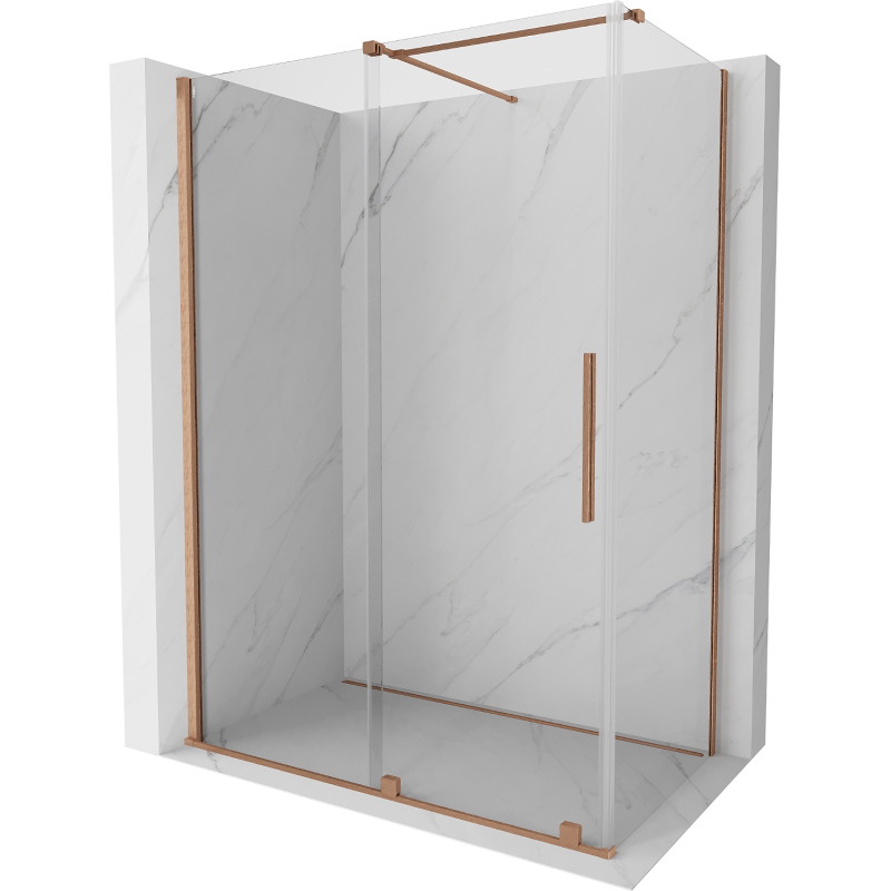 Mexen Velar sliding shower enclosure 160 x 90 cm, transparent, brushed copper - 871-160-090-01-65