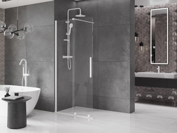 Mexen Velar Walk-in Sliding Shower Wall 100 x 200 cm, Transparent 8 mm, White - 871-100-000-03-20