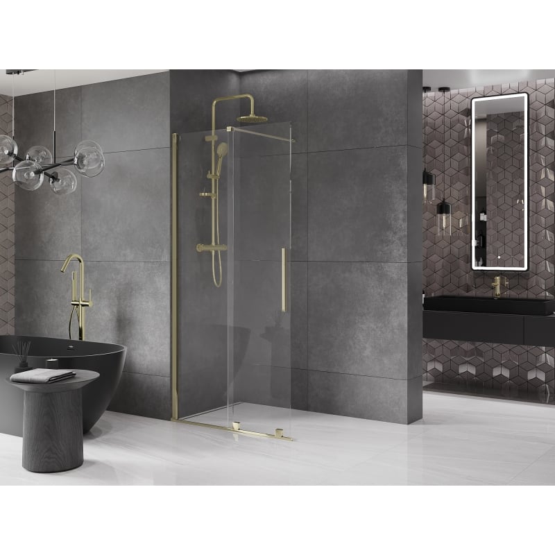 Mexen Velar Walk-in Sliding Shower Wall 75 x 200 cm, Transparent 8 mm, Gold - 871-075-000-03-50