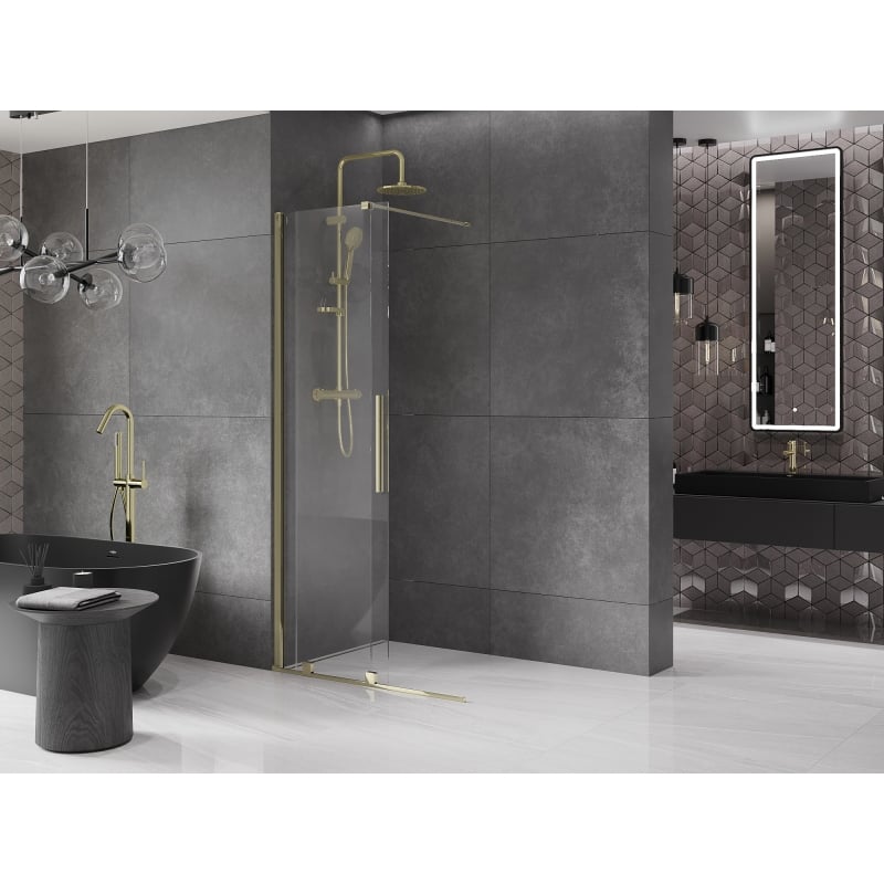 Mexen Velar Sliding Walk-in Shower Wall 90 x 200 cm, Transparent 8 mm, Gold - 871-090-000-03-50