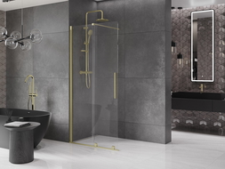 Mexen Velar sliding shower wall Walk-in 75 x 200 cm, transparent 8 mm, gold brushed - 871-075-000-03-55