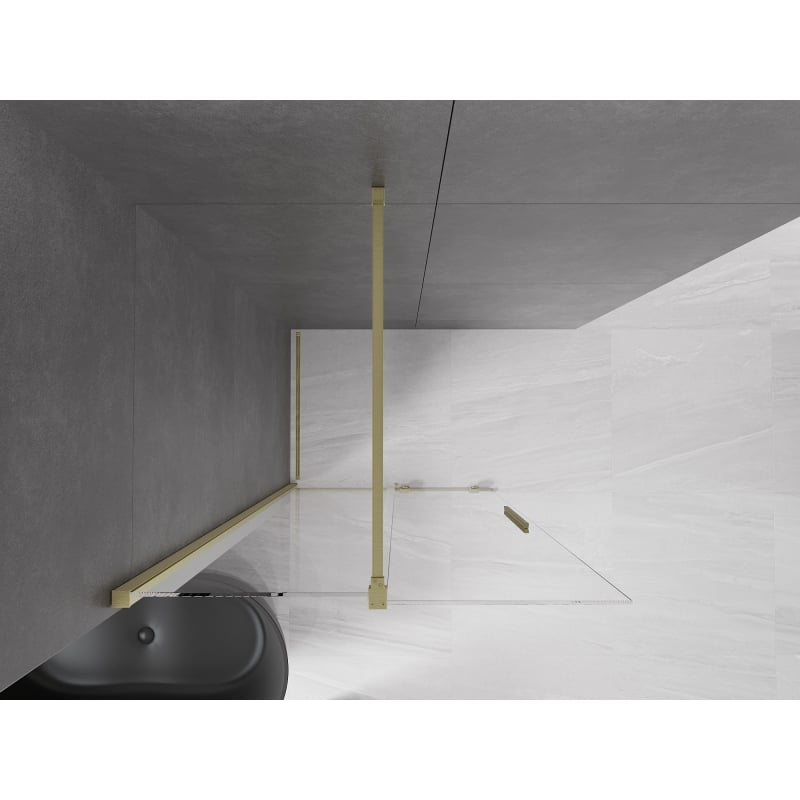Mexen Velar Walk-in Sliding Shower Wall 90 x 200 cm, Transparent 8 mm, Brushed Gold - 871-090-000-03-55