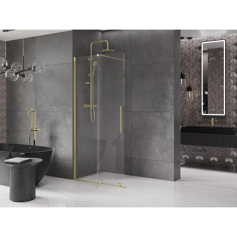 Mexen Velar Walk-in Sliding Shower Wall 100 x 200 cm, Transparent 8 mm, Brushed Gold - 871-100-000-03-55