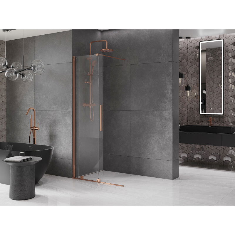 Mexen Velar sliding walk-in shower wall 110 x 200 cm, transparent 8 mm, rose gold - 871-110-000-03-60