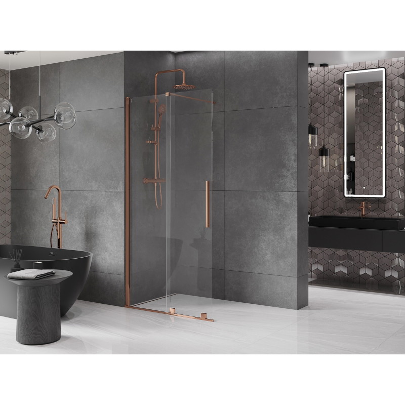 Mexen Velar Sliding Walk-in Shower Wall 120 x 200 cm, Transparent 8 mm, Rose Gold - 871-120-000-03-60