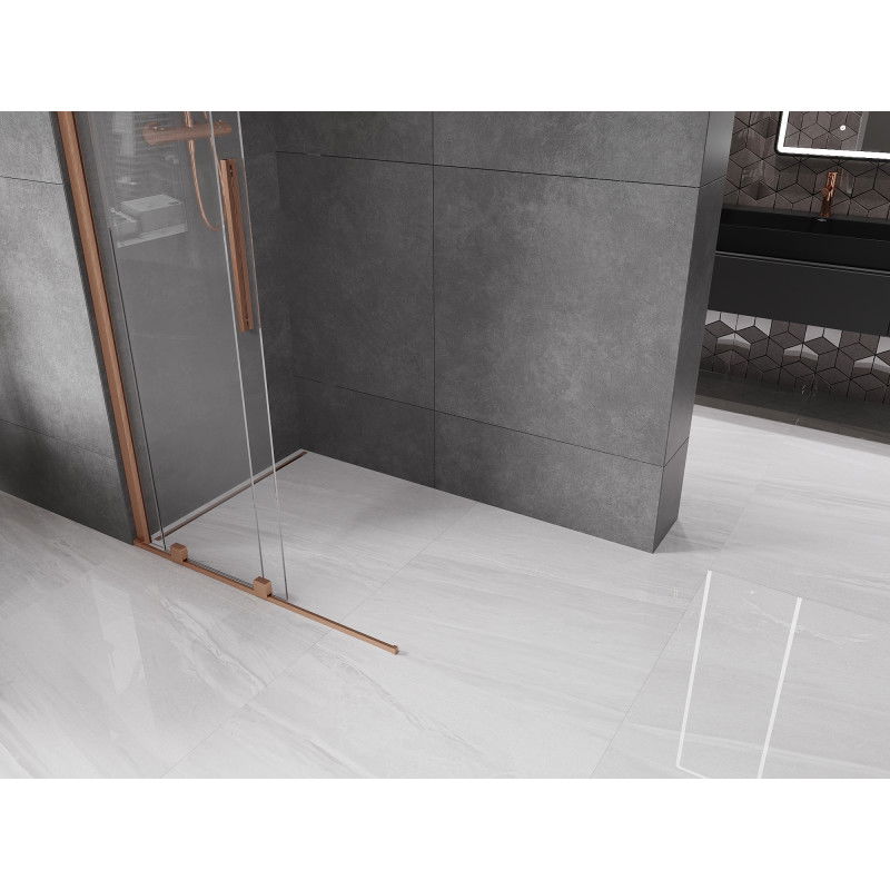 Mexen Velar sliding shower wall Walk-in 85 x 200 cm, transparent 8 mm, brushed copper - 871-085-000-03-65
