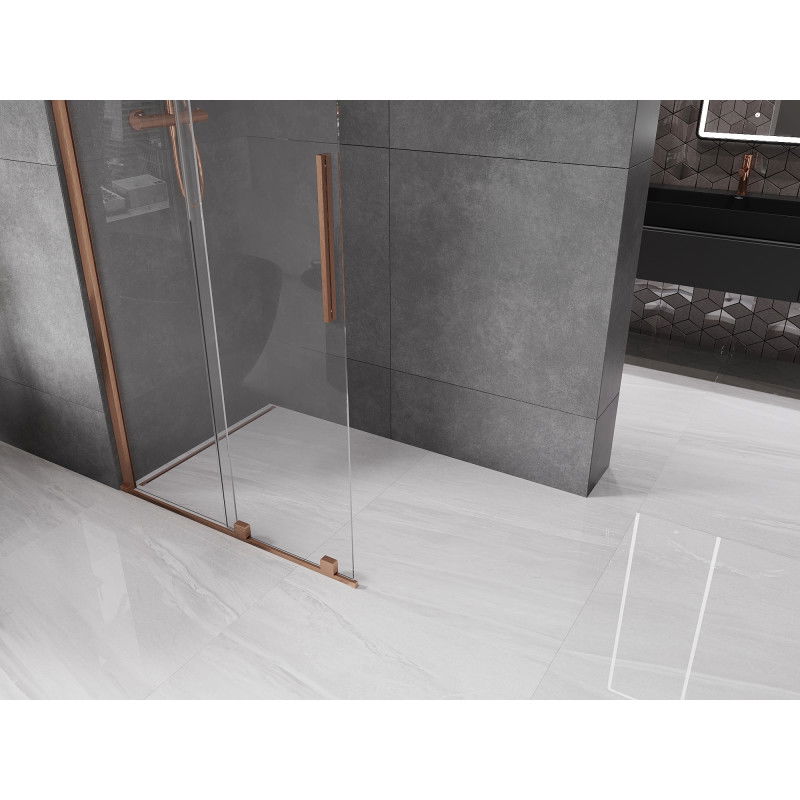 Mexen Velar sliding shower wall Walk-in 85 x 200 cm, transparent 8 mm, brushed copper - 871-085-000-03-65
