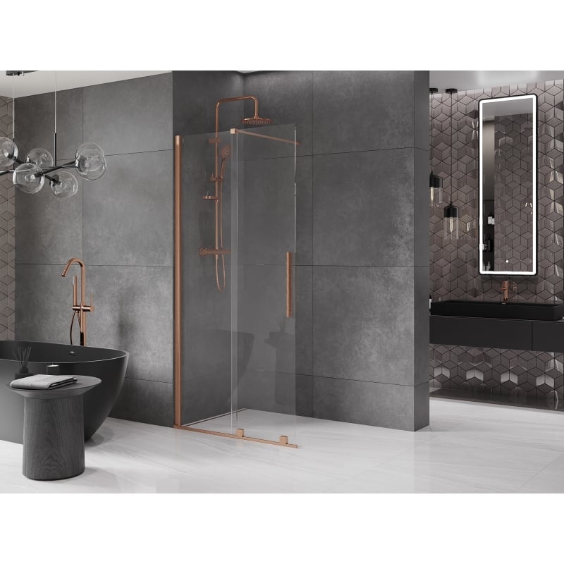Mexen Velar Sliding Walk-in Shower Wall 85 x 200 cm, Transparent 8 mm, Brushed Copper - 871-085-000-03-65