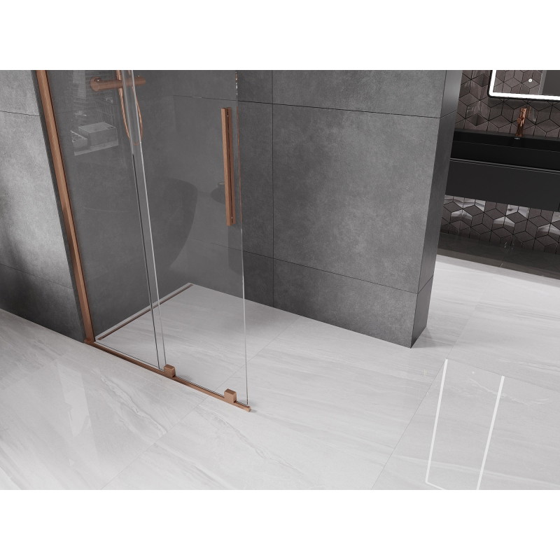 Mexen Velar Walk-in Sliding Shower Wall 100 x 200 cm, Transparent 8 mm, Brushed Copper - 871-100-000-03-65