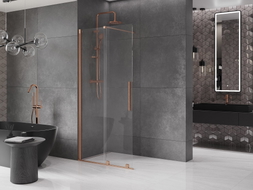 Mexen Velar Walk-in Sliding Shower Wall 100 x 200 cm, Transparent 8 mm, Brushed Copper - 871-100-000-03-65