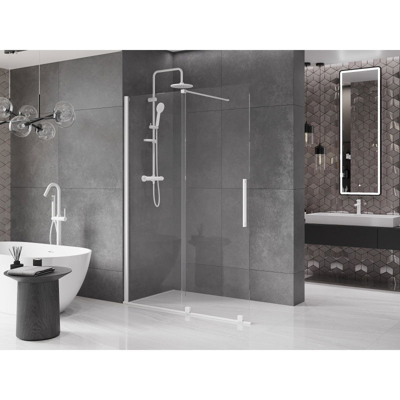 Mexen Velar sliding Walk-in shower screen 130 x 200 cm, transparent 8 mm, white - 871-130-000-03-20