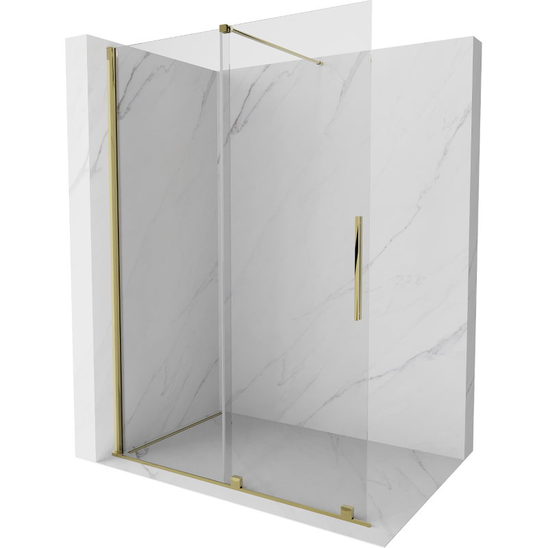 Mexen Velar sliding Walk-in shower wall 140 x 200 cm, transparent 8 mm, gold - 871-140-000-03-50