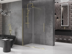 Mexen Velar sliding walk-in shower wall 160 x 200 cm, transparent 8 mm, gold - 871-160-000-03-50