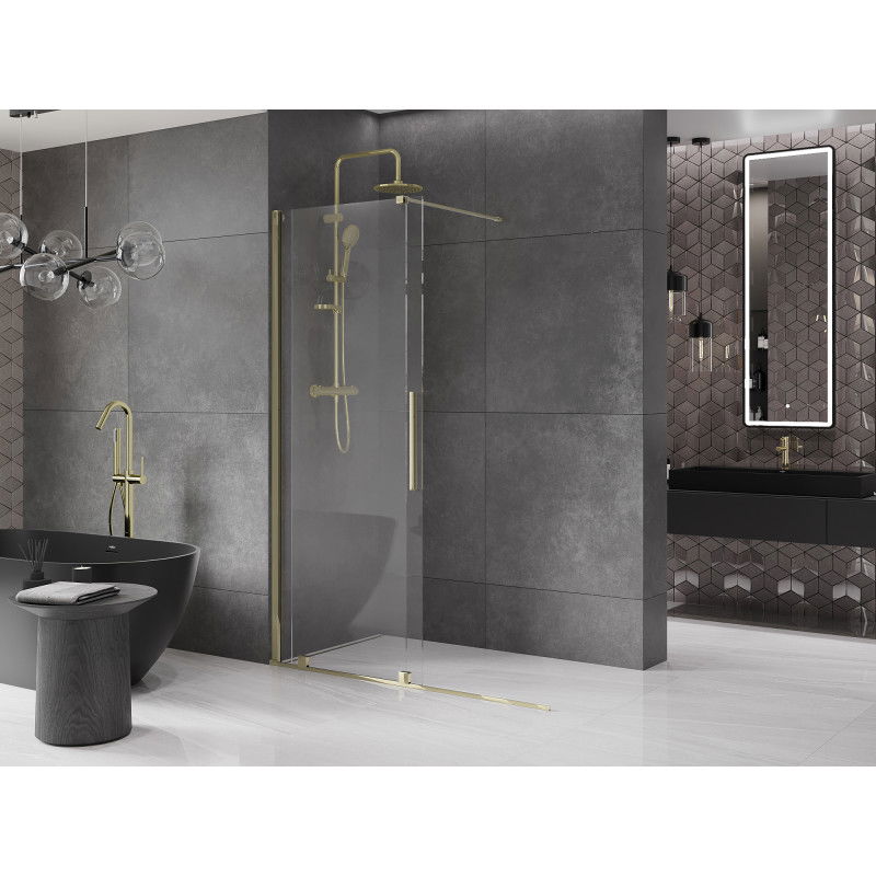 Mexen Velar sliding walk-in shower wall 160 x 200 cm, transparent 8 mm, gold - 871-160-000-03-50