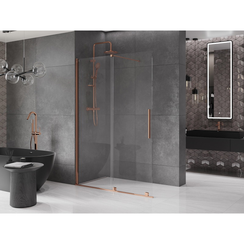 Mexen Velar sliding Walk-in shower wall 150 x 200 cm, transparent 8 mm, rose gold - 871-150-000-03-60