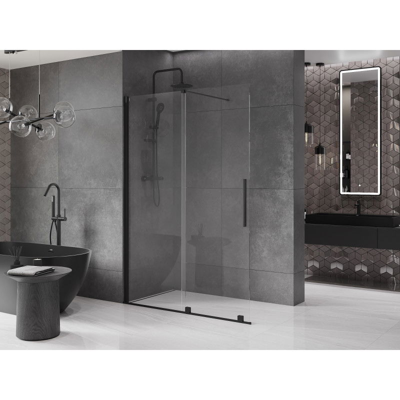 Mexen Velar sliding walk-in shower wall 130 x 200 cm, transparent 8 mm, black - 871-130-000-03-70