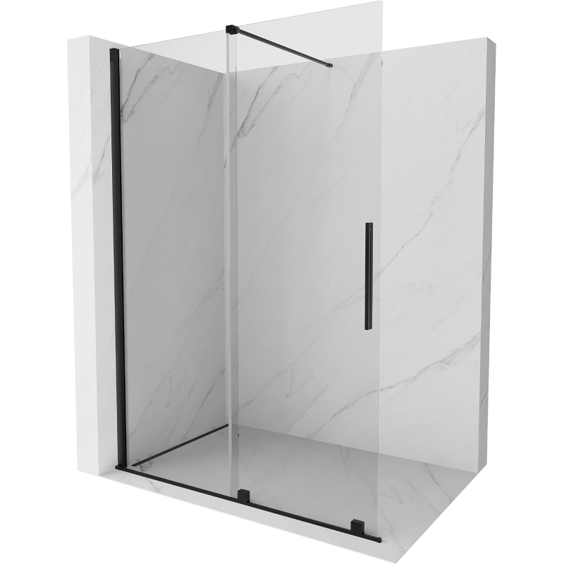 Mexen Velar Walk-in Shower Wall Sliding 160 x 200 cm, Transparent 8 mm, Black - 871-160-000-03-70