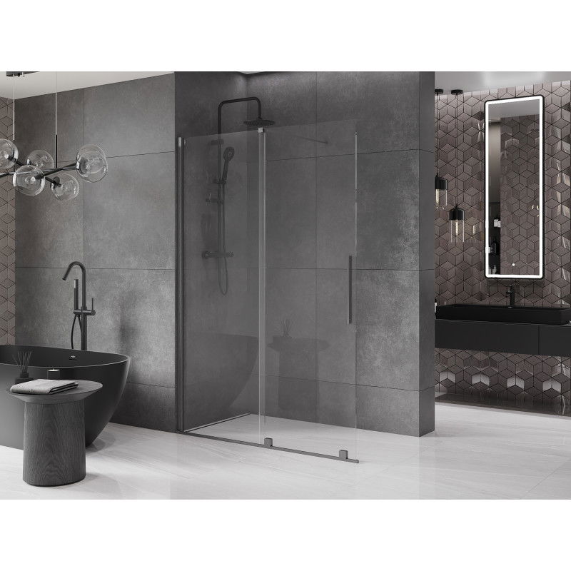 Mexen Velar sliding shower wall Walk-in 130 x 200 cm, transparent 8 mm, brushed gun gray - 871-130-000-03-66