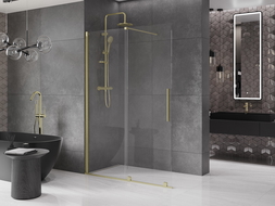 Mexen Velar sliding shower wall Walk-in 130 x 200 cm, transparent 8 mm, brushed gold - 871-130-000-03-55
