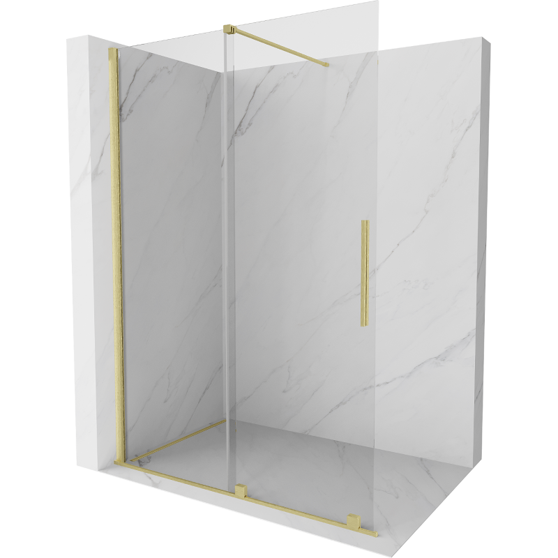 Mexen Velar Walk-in Shower Wall, 140 x 200 cm, Transparent 8 mm, Brushed Gold - 871-140-000-03-55