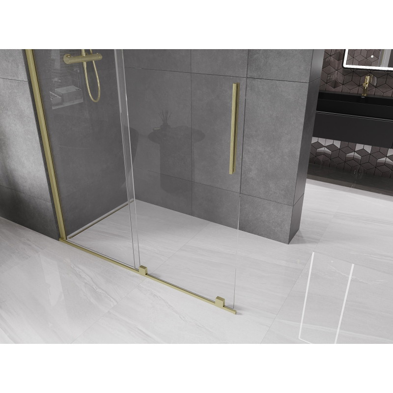 Mexen Velar sliding walk-in shower panel 140 x 200 cm, transparent 8 mm, brushed gold - 871-140-000-03-55