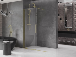 Mexen Velar Walk-in Shower Wall, 140 x 200 cm, Transparent 8 mm, Brushed Gold - 871-140-000-03-55