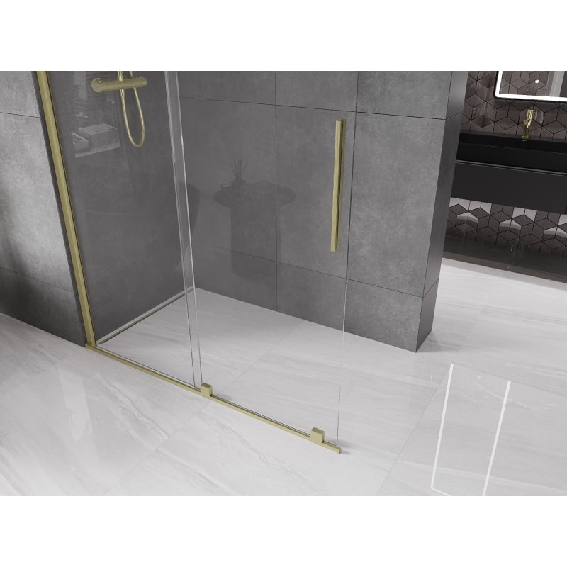 Mexen Velar Sliding Walk-in Shower Screen 150 x 200 cm, Transparent 8 mm, Brushed Gold - 871-150-000-03-55