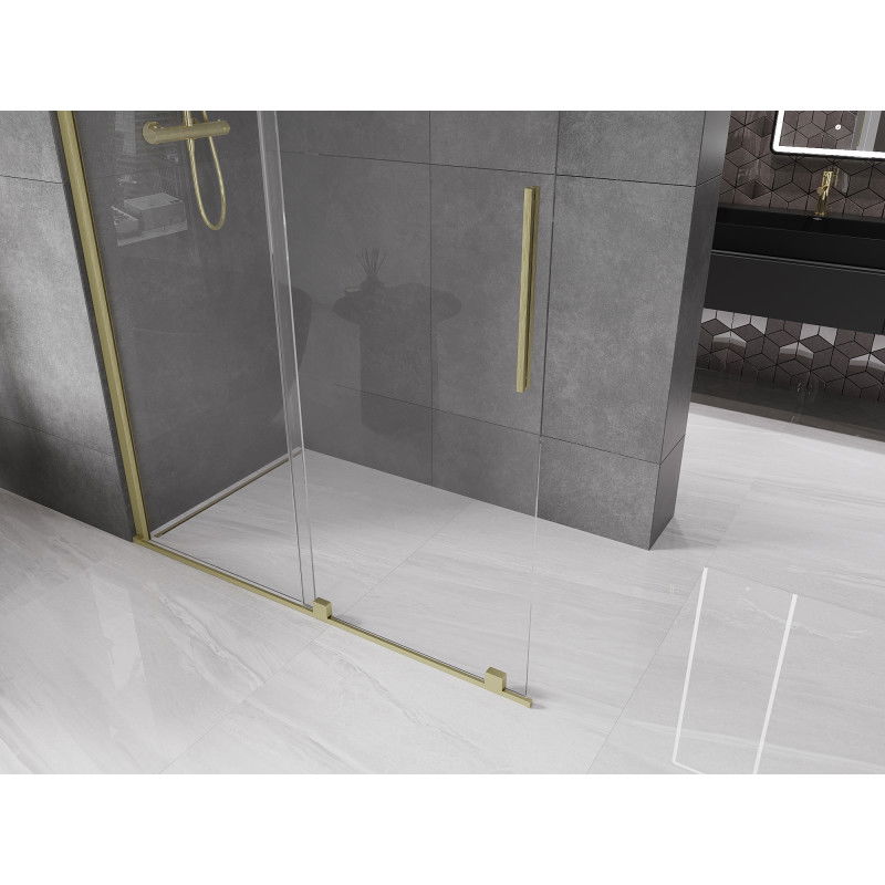 Mexen Velar sliding shower wall Walk-in 160 x 200 cm, transparent 8 mm, brushed gold - 871-160-000-03-55