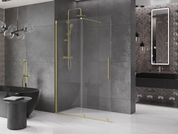 Mexen Velar Walk-in Sliding Shower Wall 160 x 200 cm, Transparent 8 mm, Brushed Gold - 871-160-000-03-55