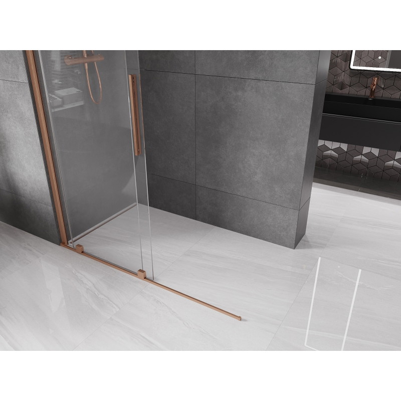 Mexen Velar Sliding Walk-in Shower Wall 130 x 200 cm, Transparent 8 mm, Brushed Copper - 871-130-000-03-65