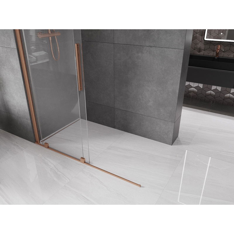 Mexen Velar sliding shower wall Walk-in 140 x 200 cm, transparent 8 mm, brushed copper - 871-140-000-03-65