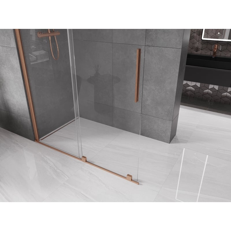 Mexen Velar Sliding Walk-in Shower Wall 150 x 200 cm, Transparent 8 mm, Brushed Copper - 871-150-000-03-65