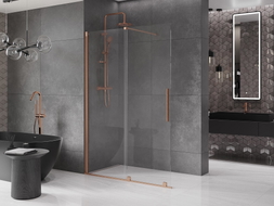 Mexen Velar Sliding Walk-in Shower Wall 150 x 200 cm, Transparent 8 mm, Brushed Copper - 871-150-000-03-65