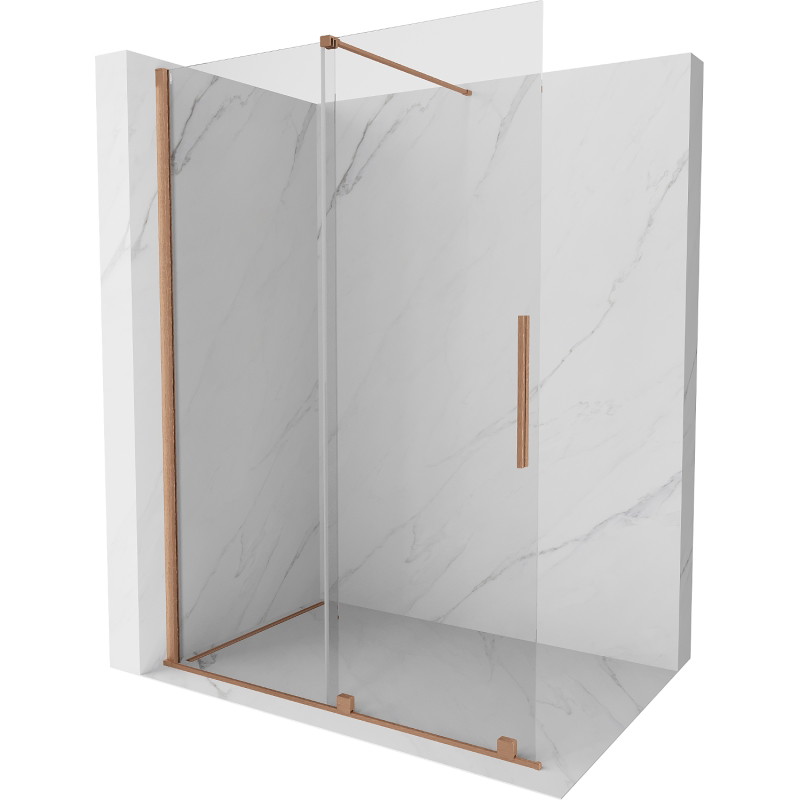 Mexen Velar Walk-in Sliding Shower Wall 160 x 200 cm, Transparent 8 mm, Brushed Copper - 871-160-000-03-65