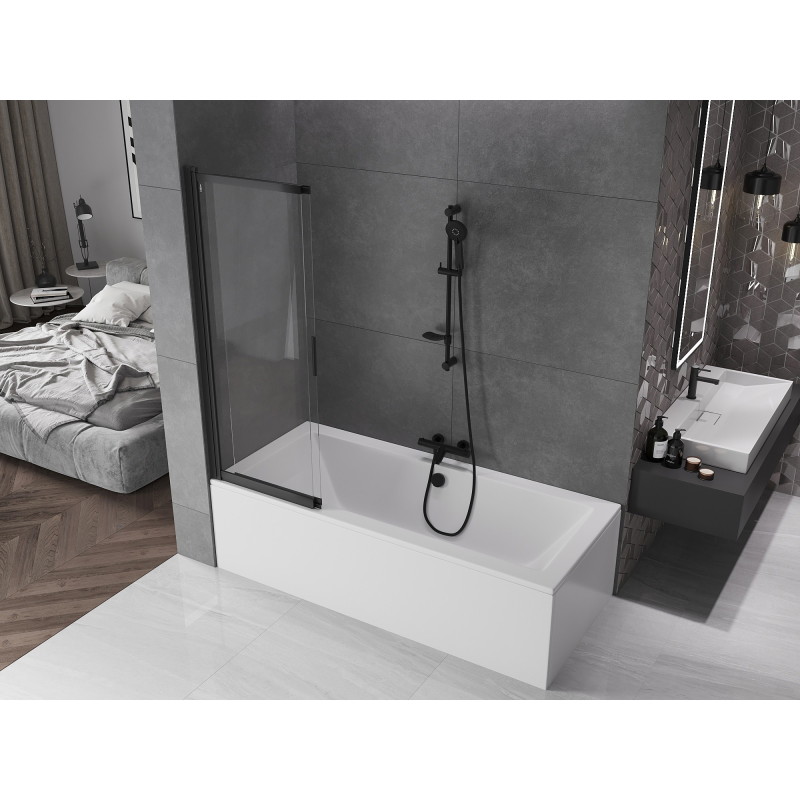 Mexen Fox 2-wing sliding bathtub screen 100 x 150 cm, transparent, black - 891-100-002-70-00