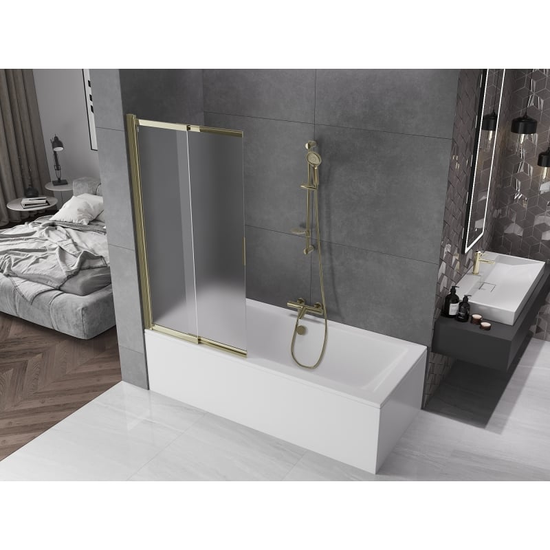 Mexen Fox 2-wing sliding bathtub screen 85 x 150 cm, frosted, gold - 891-085-002-50-30