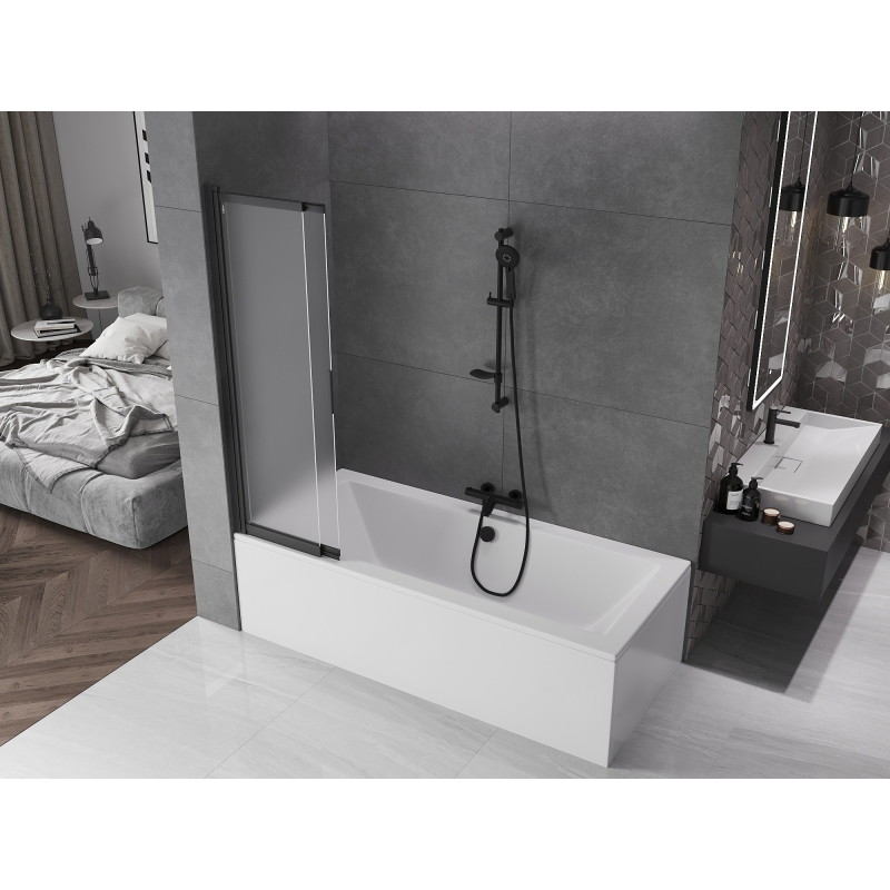 Mexen Fox 2-panel sliding bathtub screen 85 x 150 cm, frost, black - 891-085-002-70-30