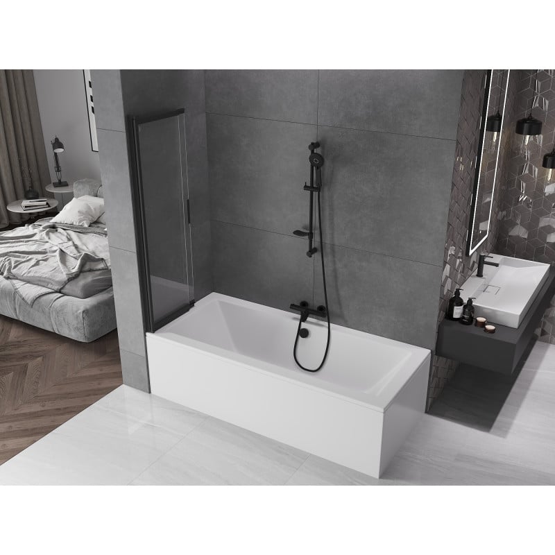 Mexen Fox 2-Panel Sliding Bath Screen 85 x 150 cm, Transparent, Black - 891-085-002-70-00